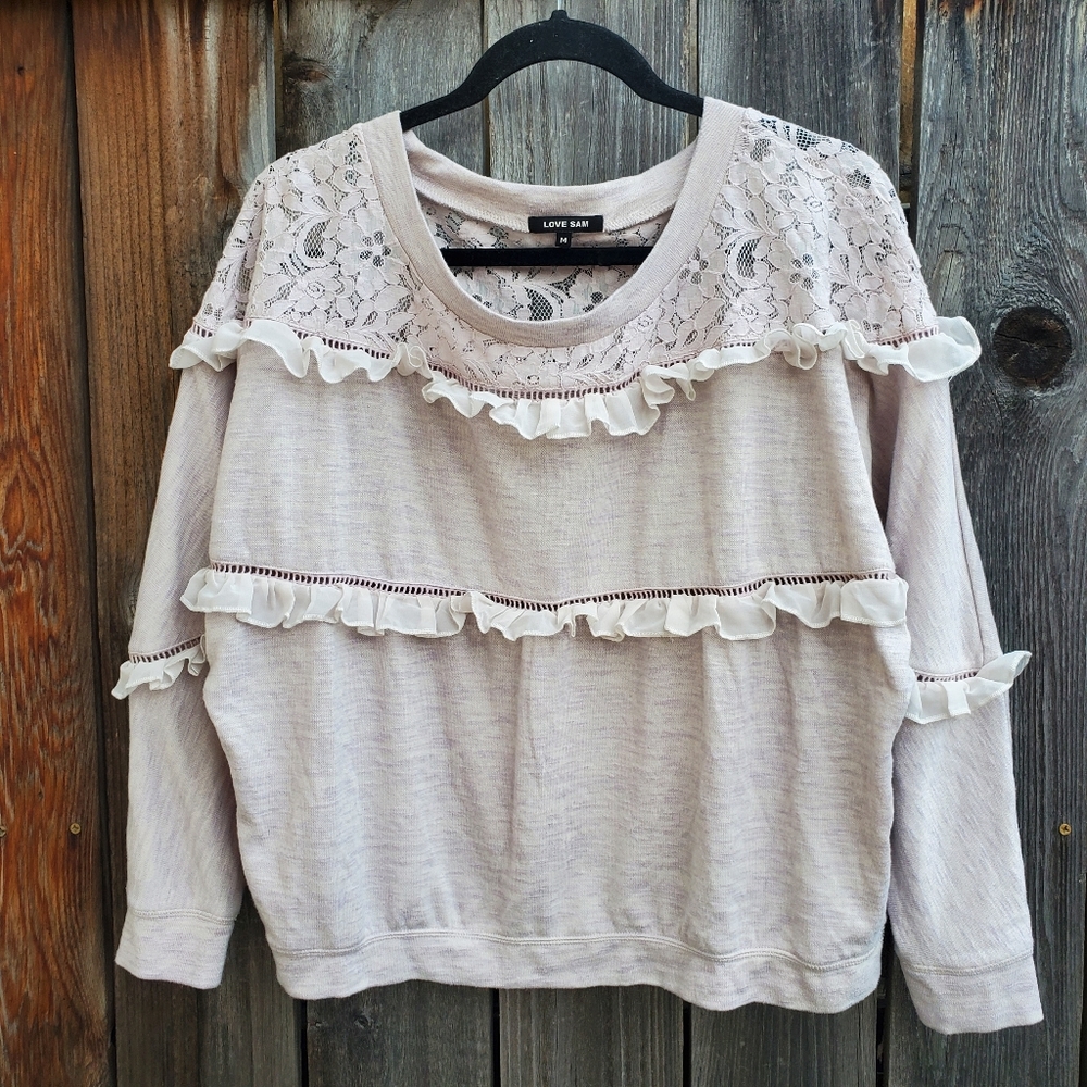 ❤️Anthropologie Love Sam Ruffled Pullover Sweatshirt Top - Picture 2 of 7